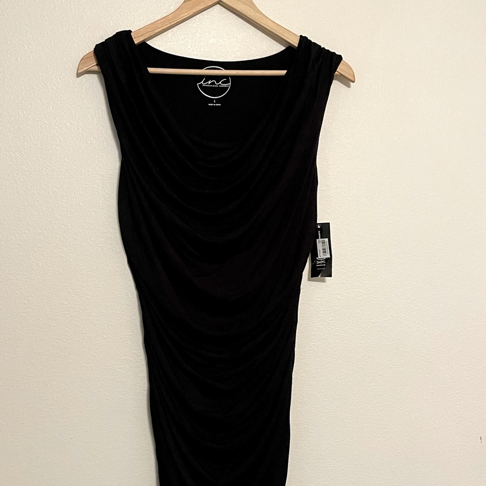 New INC International Concepts Drapes Deep Black Sleeveless Dress Size Large